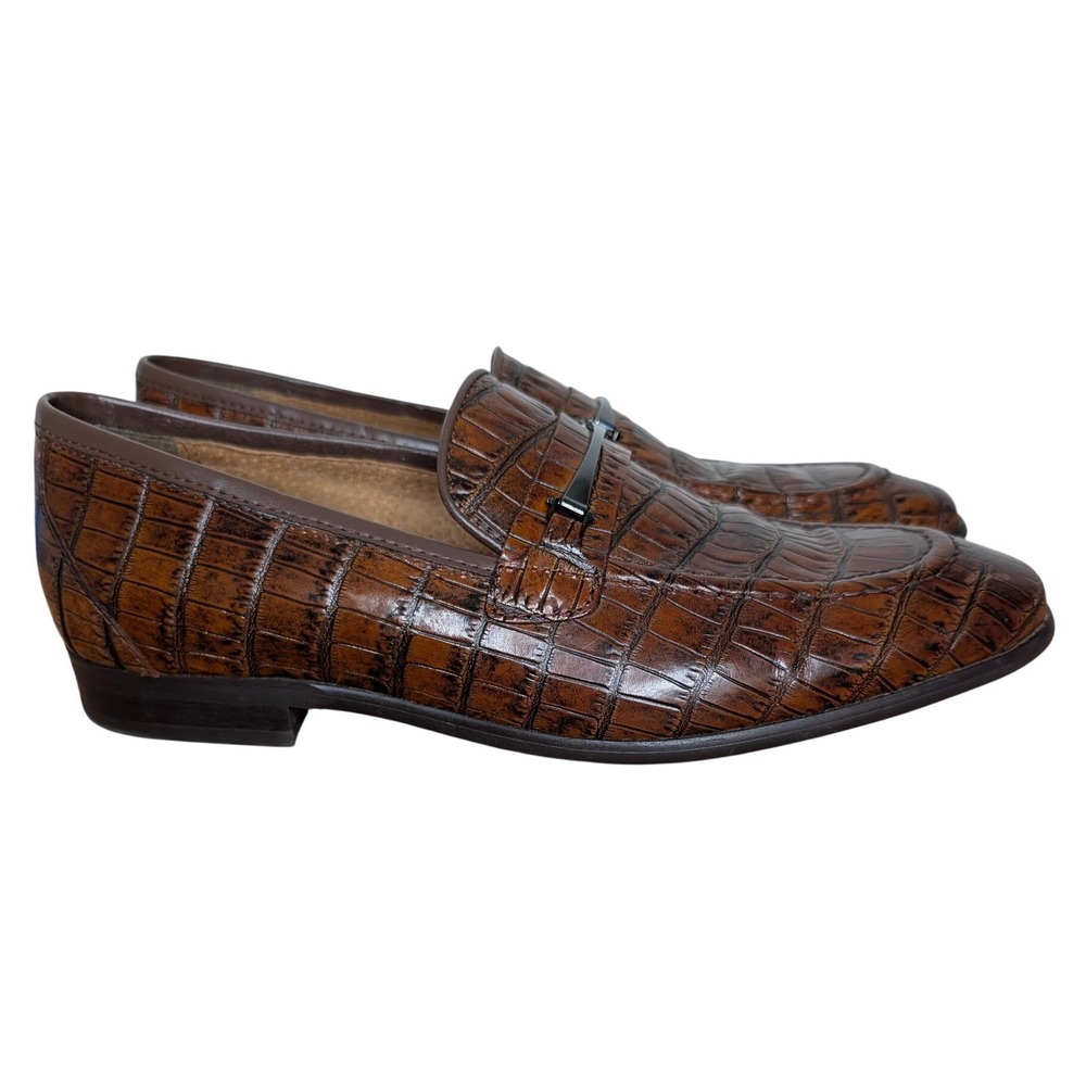 Stacy Adams Ferdinand Cognac Croc Leather Horsebit Loafers Men 9M Dress Shoes
